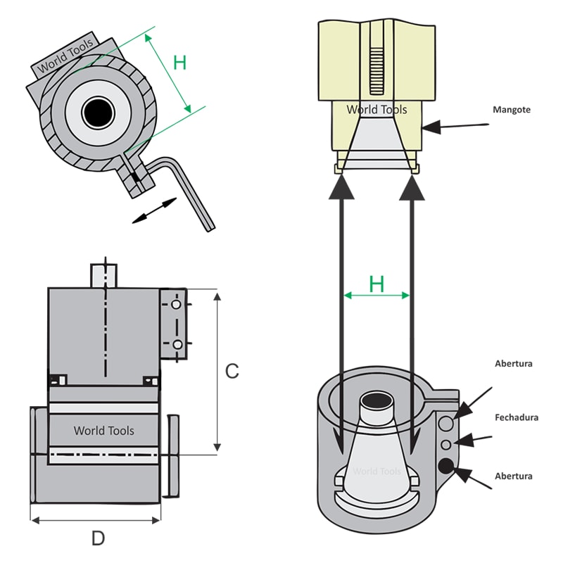 CABEÇOTE 90 GRAUS COM EIXO PORTA FRESA CURTO 2.000RPM ISO40 COM