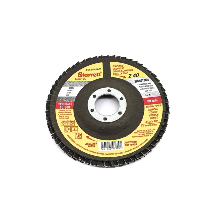 DISCO FLAP EM FIBRA DE VIDRO Ø 115MM GRÃO DE ZIRCONIO 040