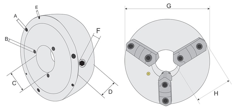 PLACA DE TORNO 3 CASTANHAS REVERSÍVEIS Ø 250MM COM FURAÇÃO